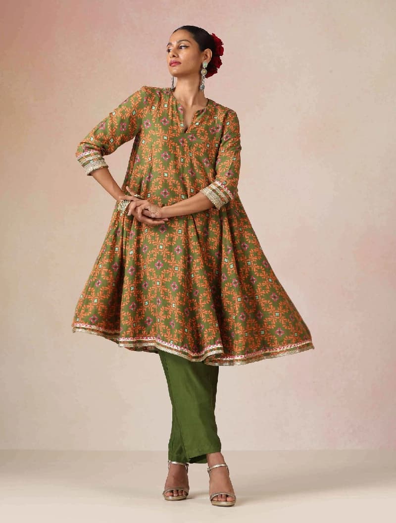 Women's Green Festive Three Quarter Sleeves Co-ord Set