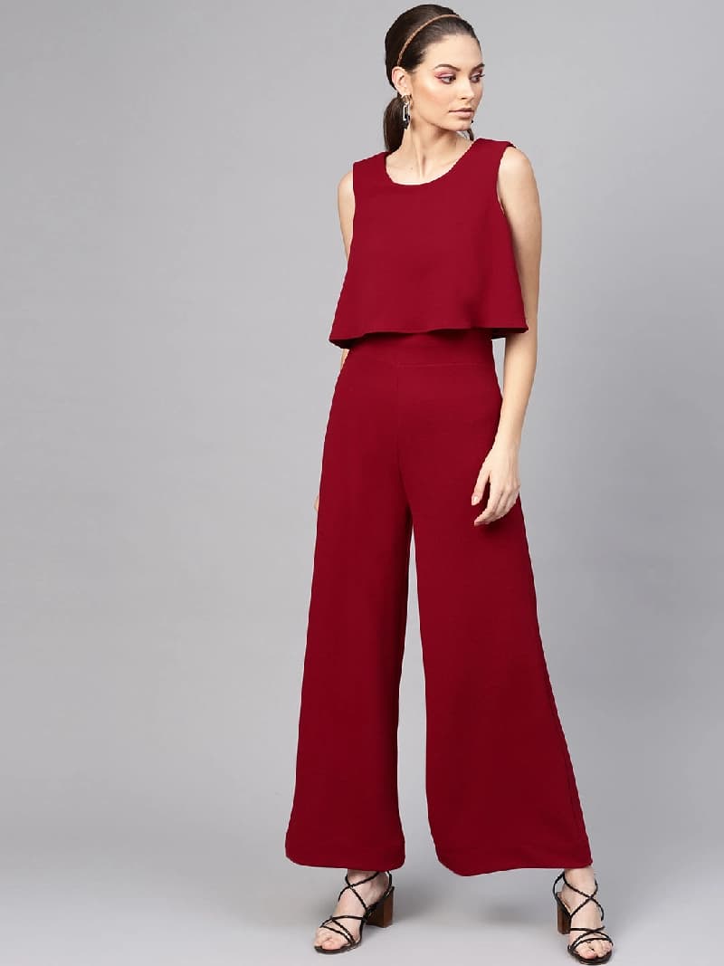 Women's Red Casual Solid Jumpsuit