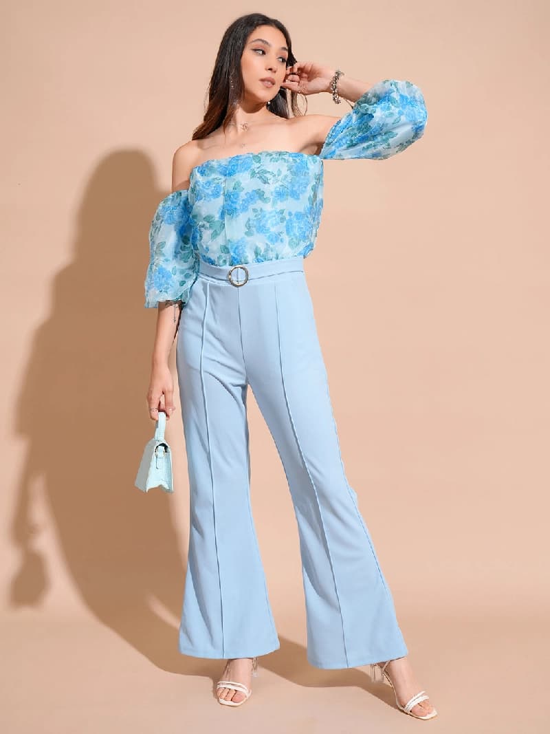 Women's Blue Party Floral Jumpsuit