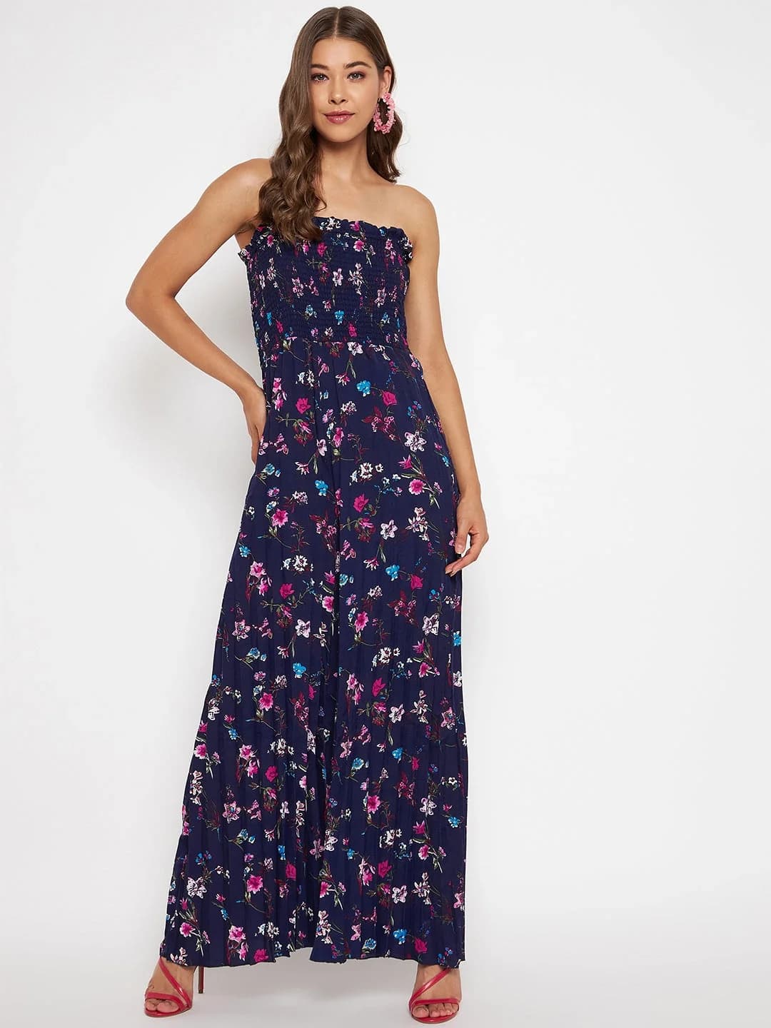 Women's Navy Casual Printed Jumpsuit