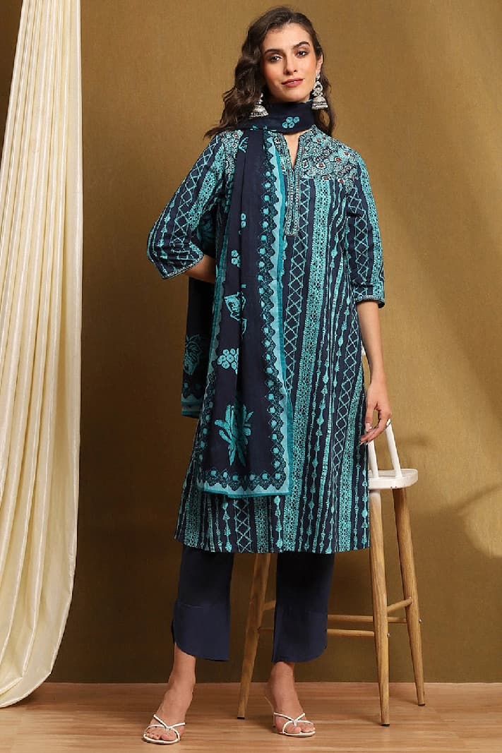 Women's Blue Casual Kurta Set