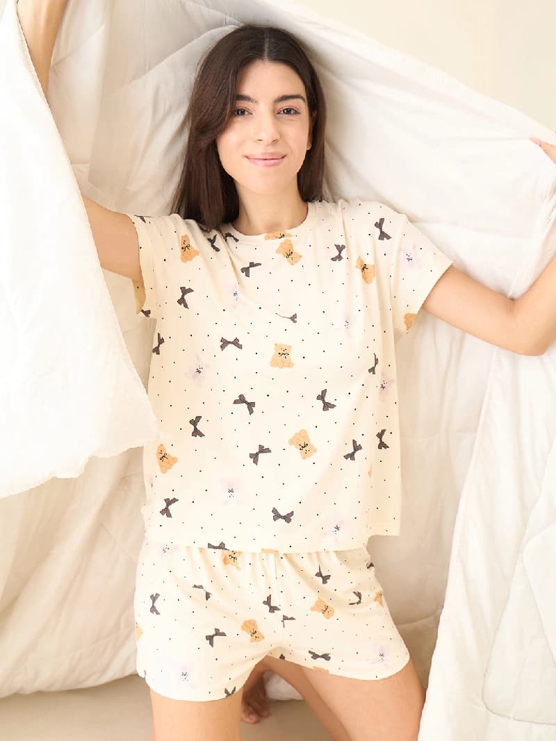 Women's Cream Casual Night Suit