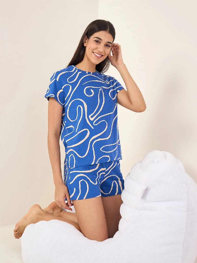 Women's Blue Casual Night Suit