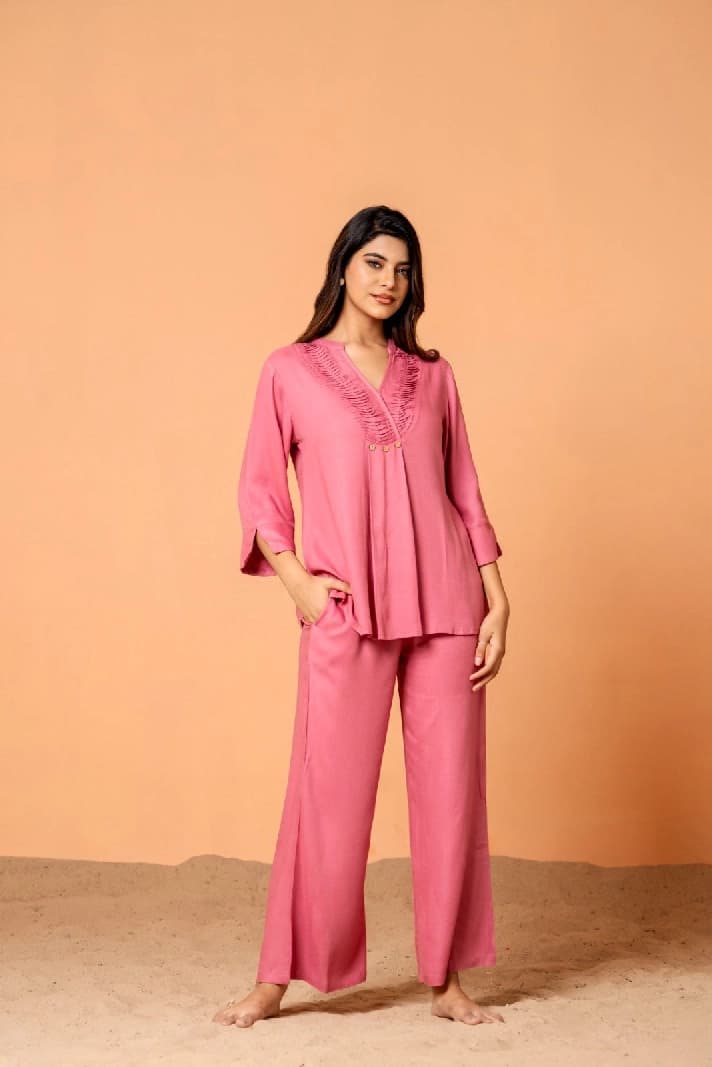 Women's Pink Casual Co-ords Set