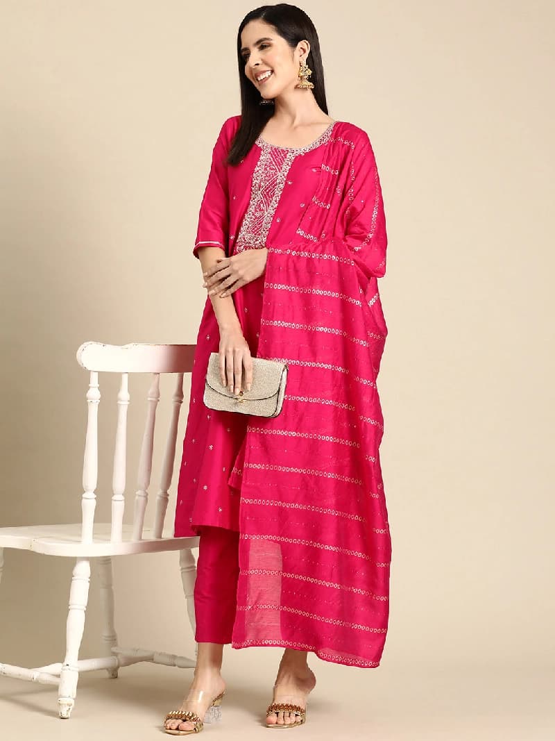 Women's Pink Festive Floral Kurta Set