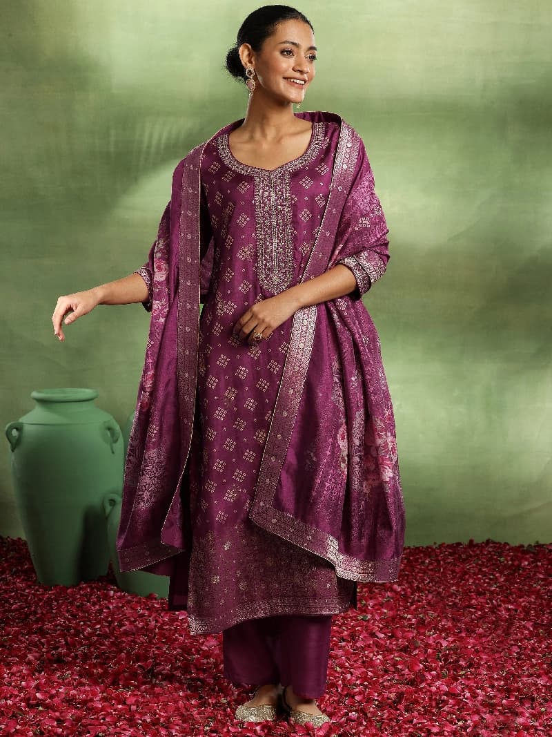 Women's Purple Festive Printed Kurta Set