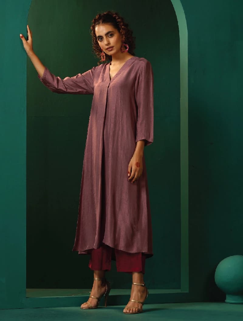Women's Purple Casual Solid Kurta Set