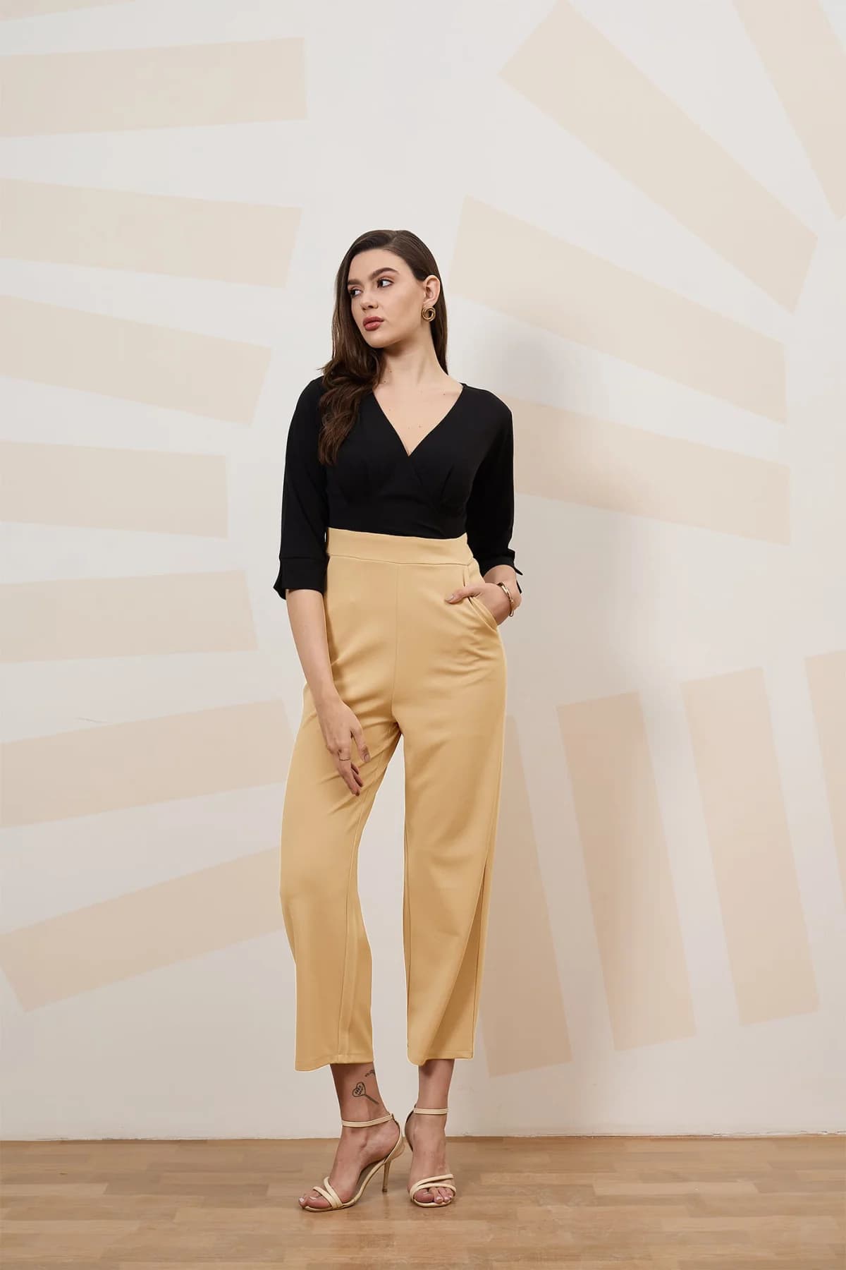 Women's Black Formal Colorblocked Jumpsuit