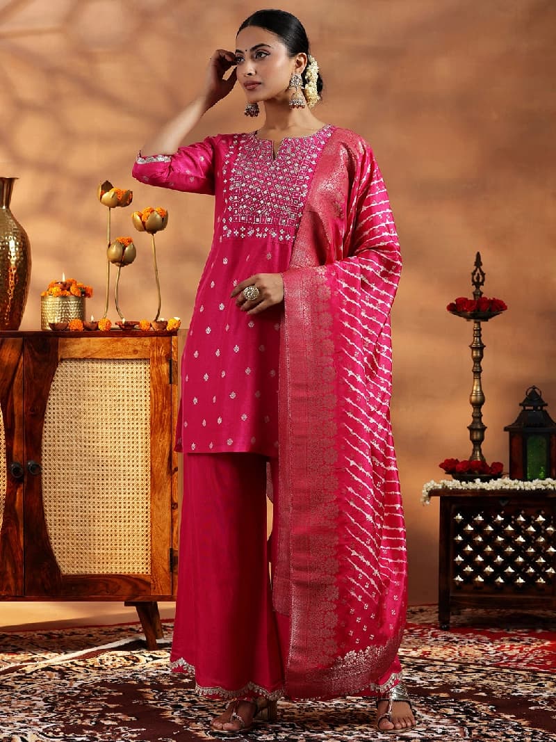 Women's Pink Festive Printed Kurta Set