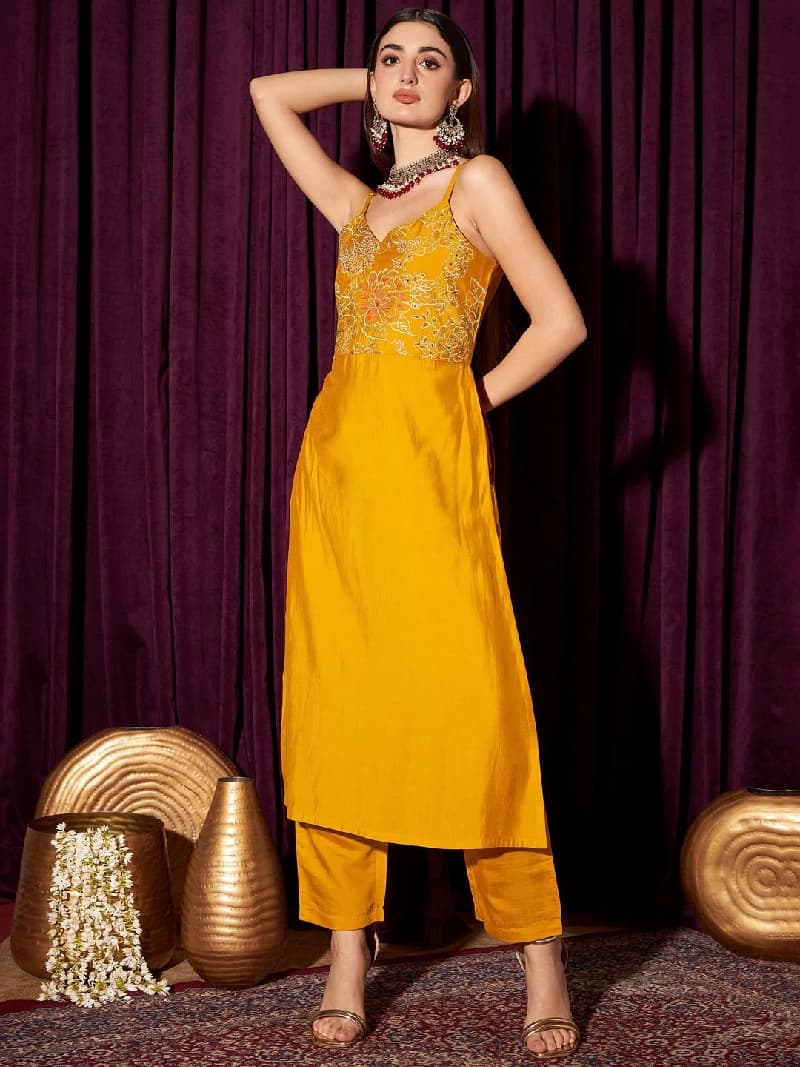 Women's Yellow Festive Kurta Set