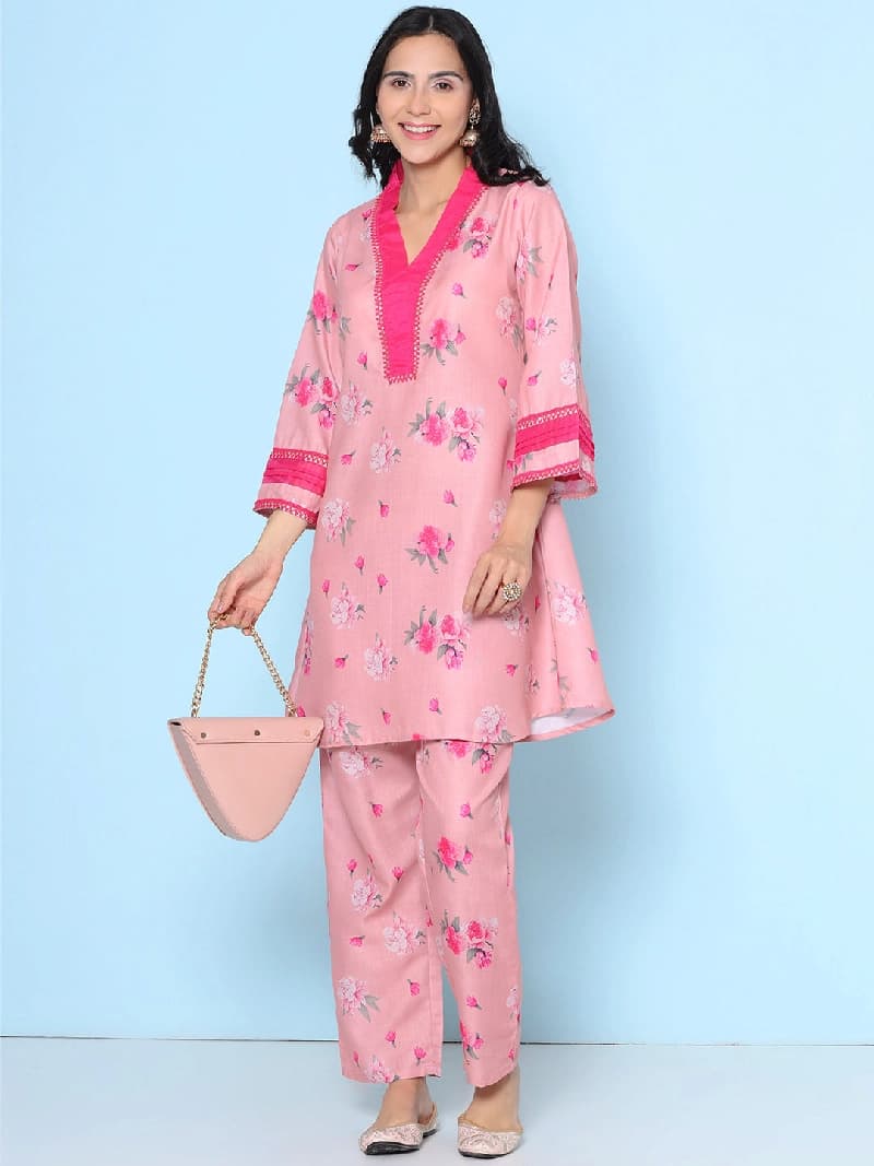 Women's Pink Festive Kurta Set