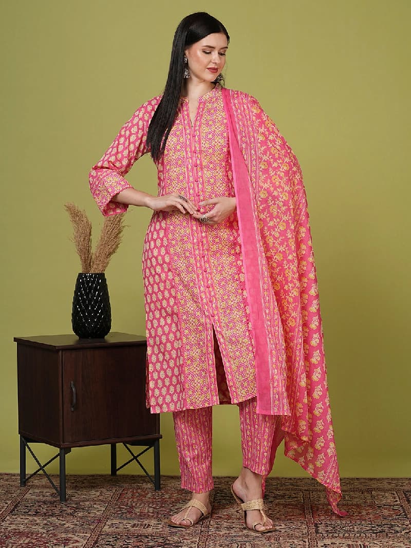 Women's Pink Festive Kurta Set