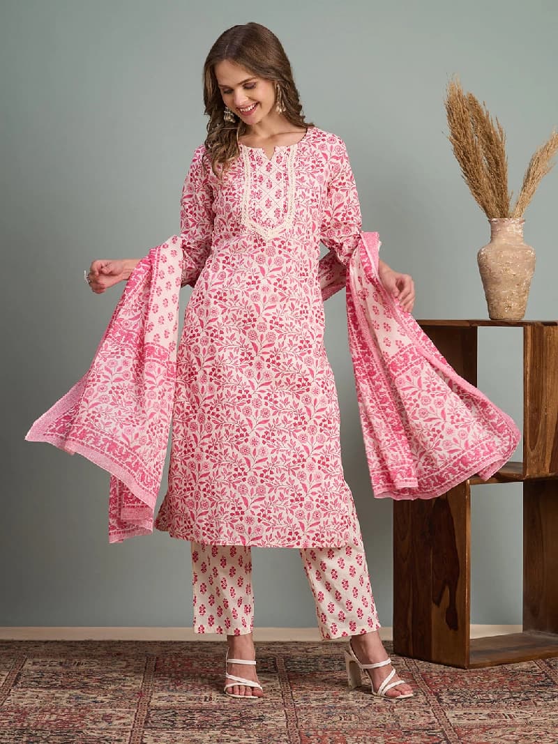 Women's Pink Festive Kurta Set