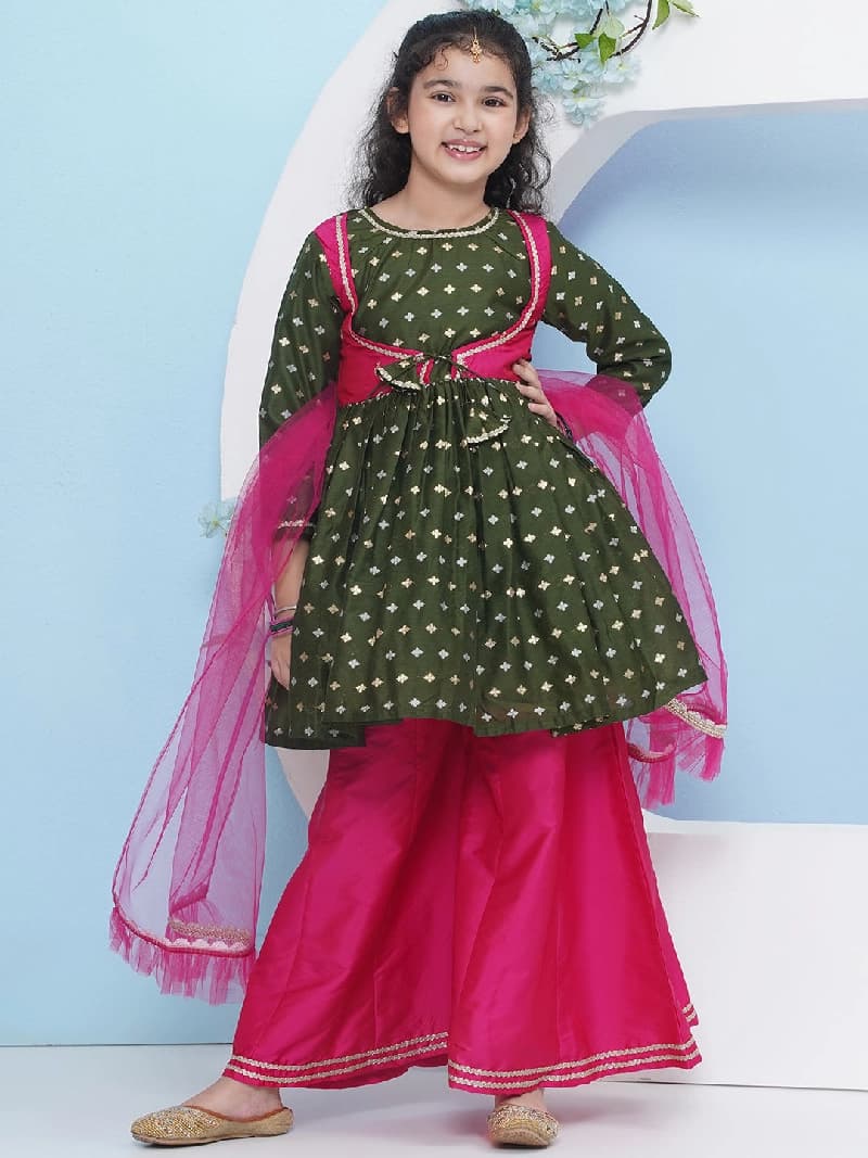 Girls Ethnic Motifs Empire Gotta Patti Kurta with Palazzos and Dupatta