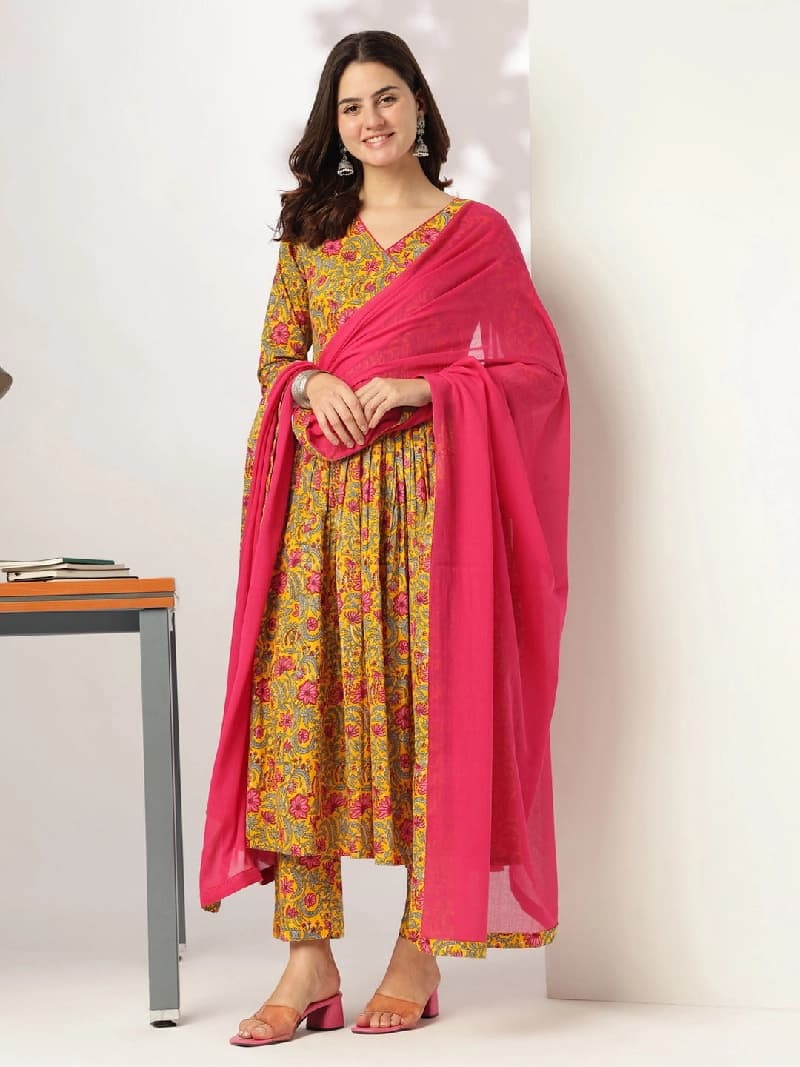 Women's Yellow Casual Kurta Set