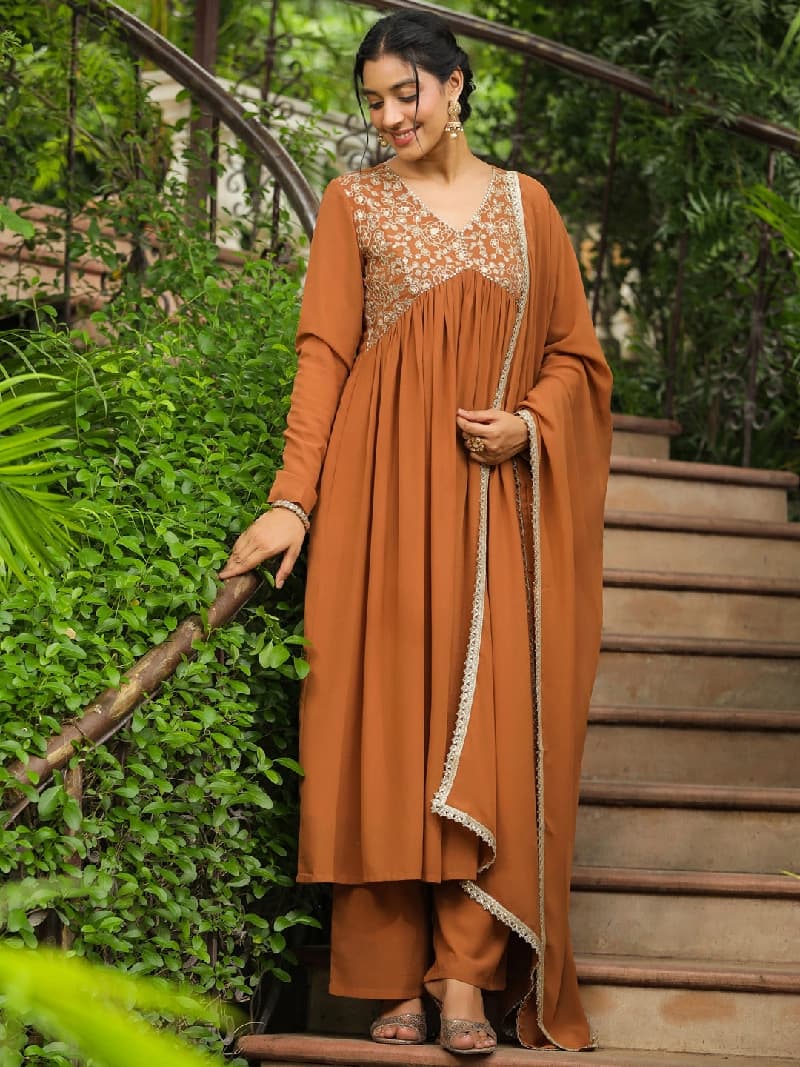 Women's Brown Festive Kurta Set