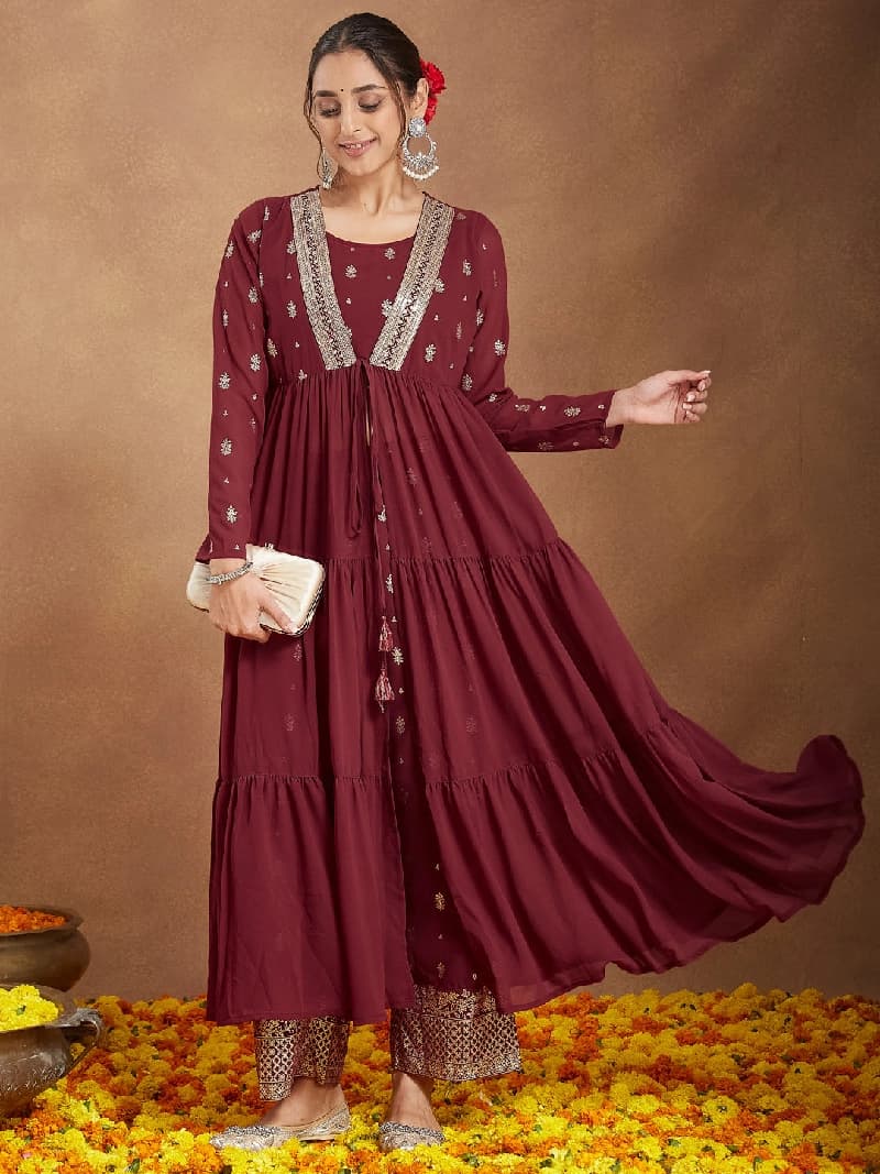 Women's Red Festive Kurta Set