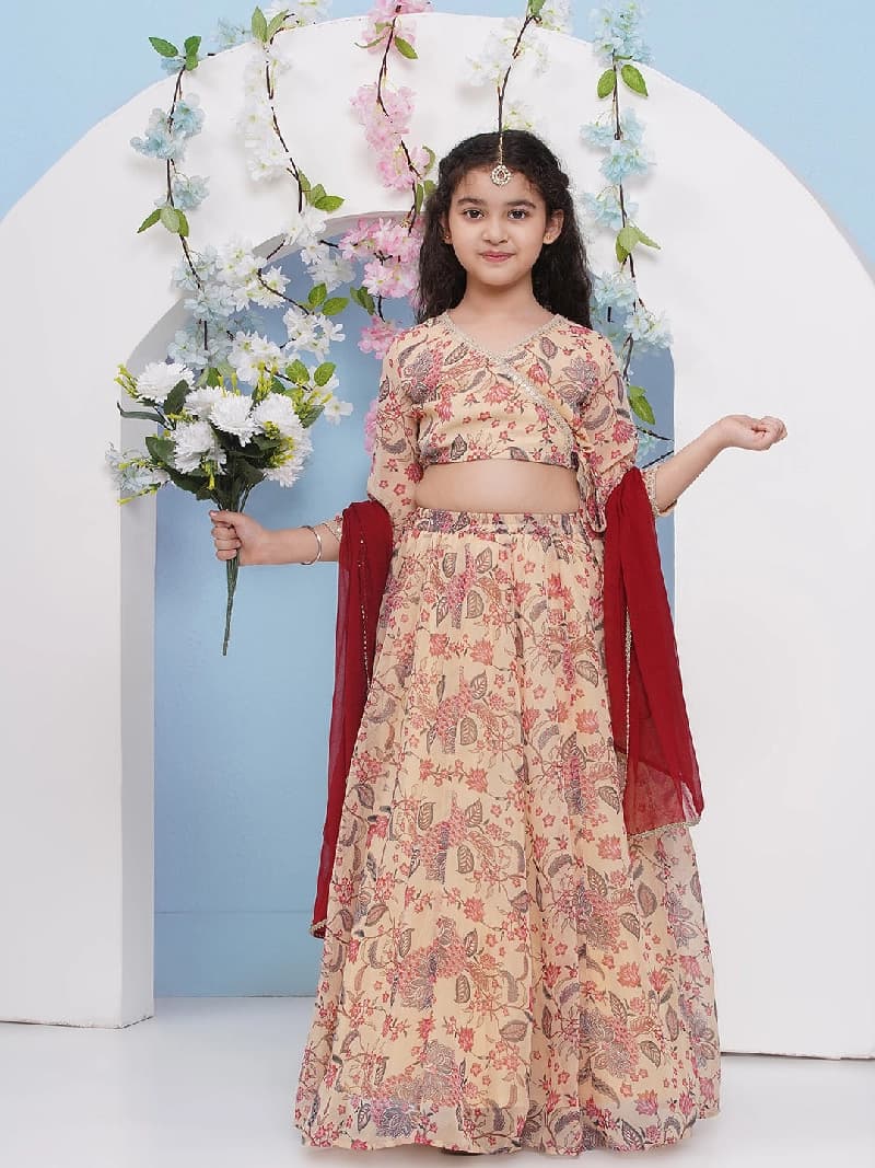 Girls Printed Ready to Wear Lehenga and Blouse with Dupatta