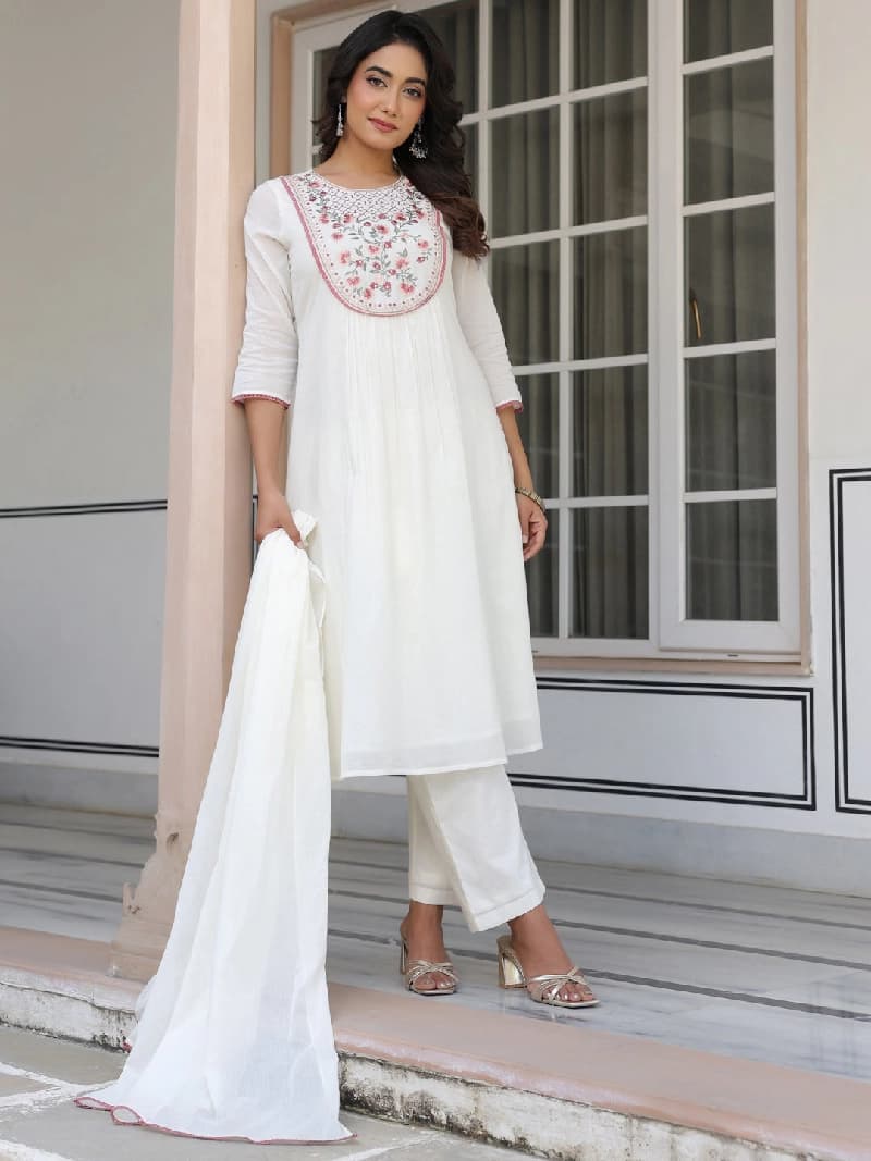 Women's White Casual Kurta Set