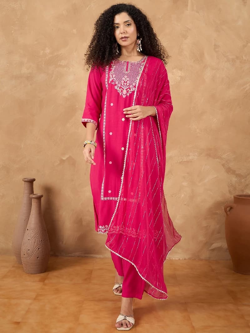 Women's Pink Festive Kurta Set
