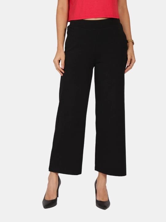 Women's Black Sports Solid Trouser