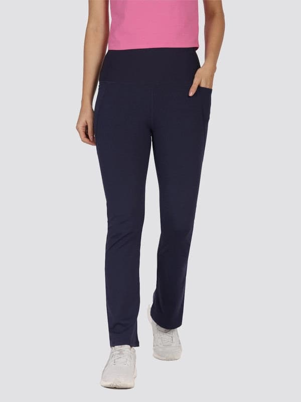 Women's Regular Blue Solid Sports High Rise Pant