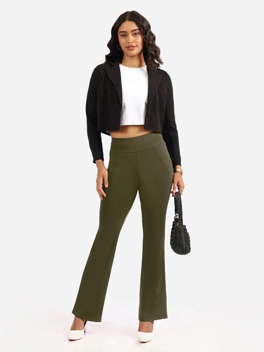 Women's Green Sports Solid Trouser
