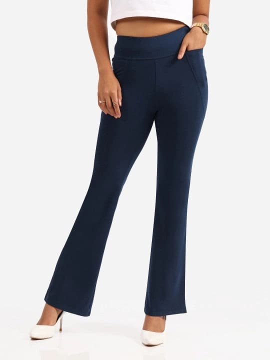 Women's Blue Solid Sports High Rise Trouser - Tall