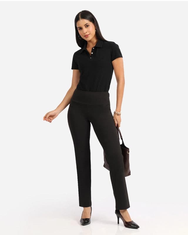 Women's Black Sports Solid Trouser
