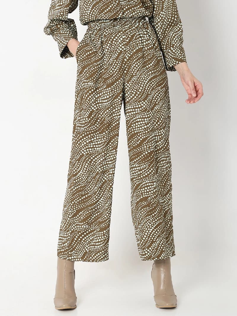 Women's Brown Casual Printed Trouser