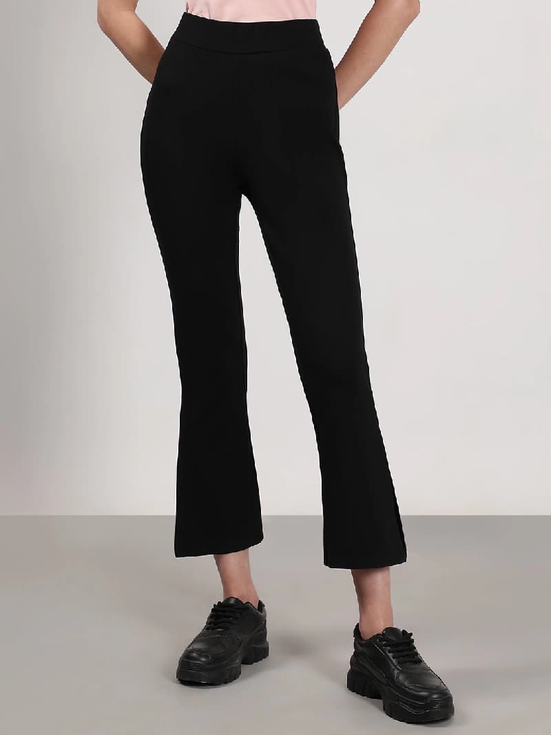 Women's Black Formal Solid Bootcut Fit Trouser