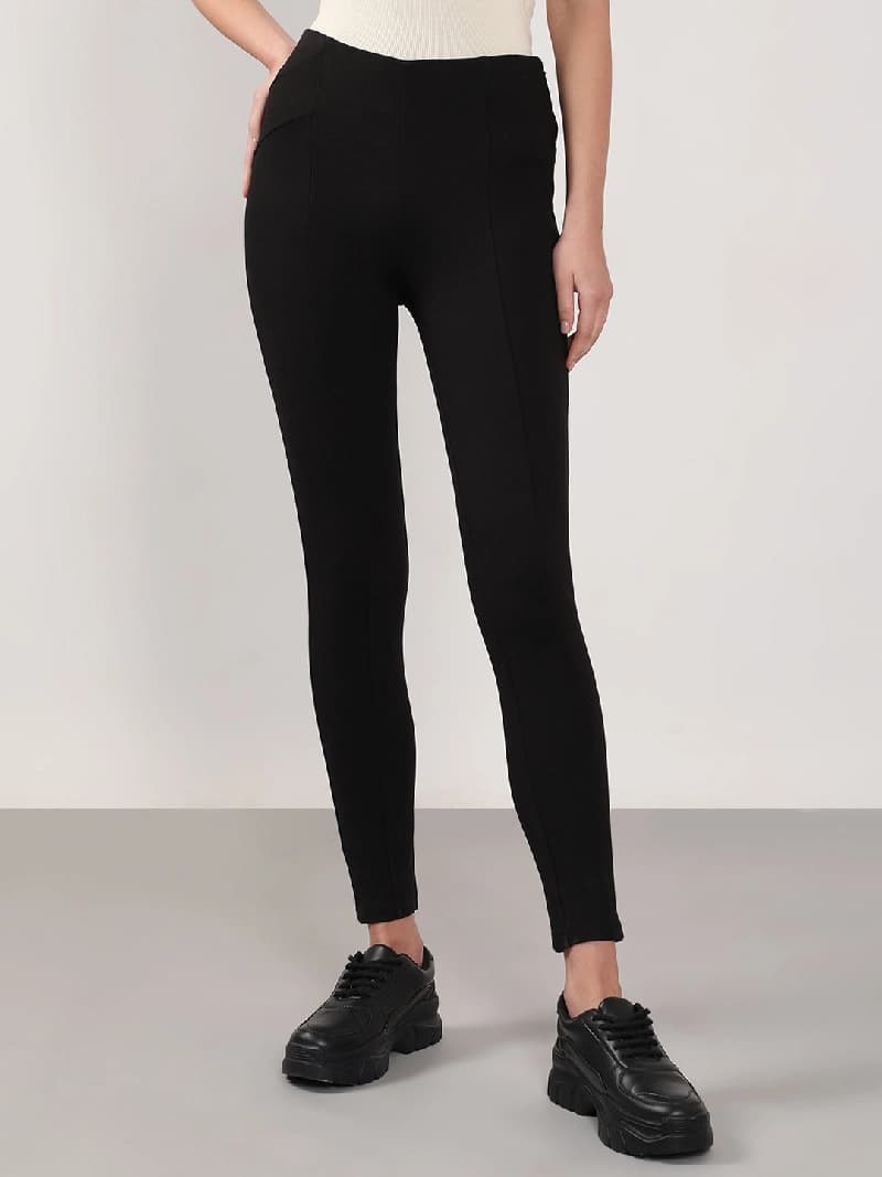 Women's Black Casual Solid Skinny Fit Trouser