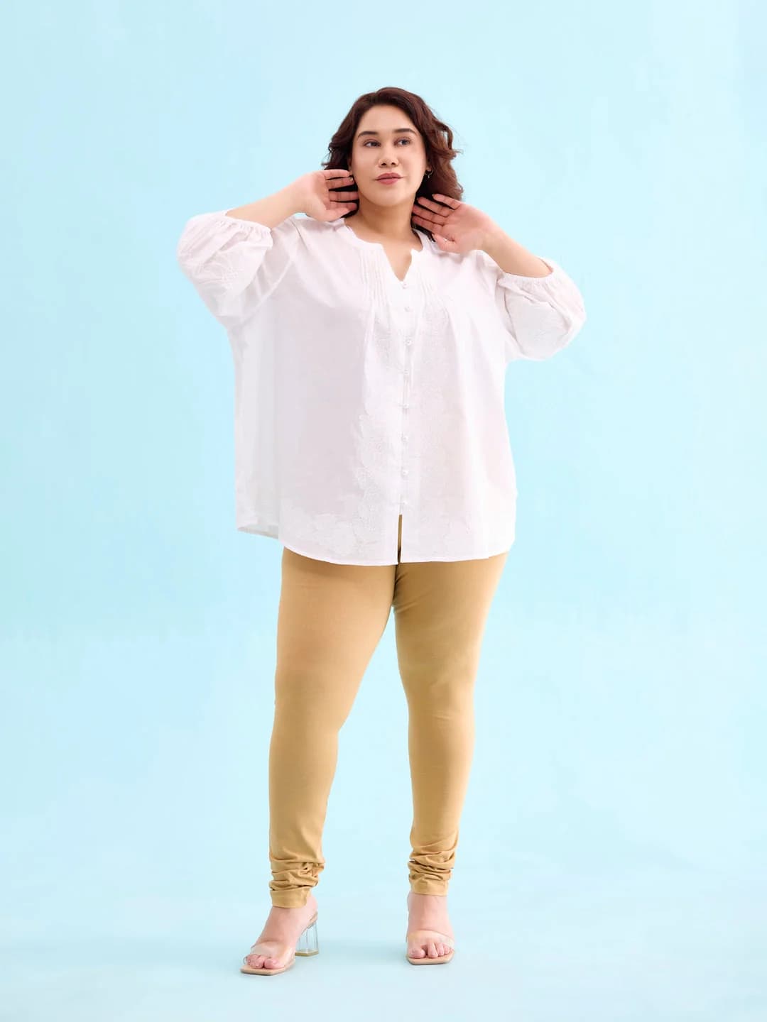 Women's Beige Festive Solid Slim Fit Legging