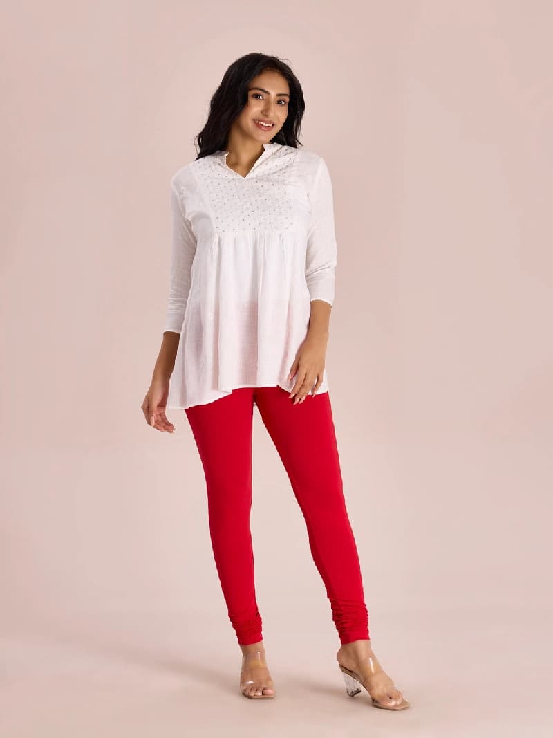 Women's Red Festive Solid Slim Fit Legging