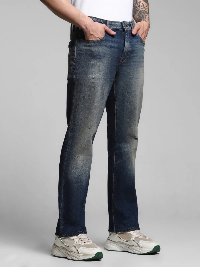 Men's Blue Casual Straight Fit Solid Jeans