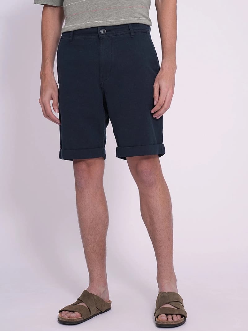 Men's Navy Casual Slim Fit Solid Shorts