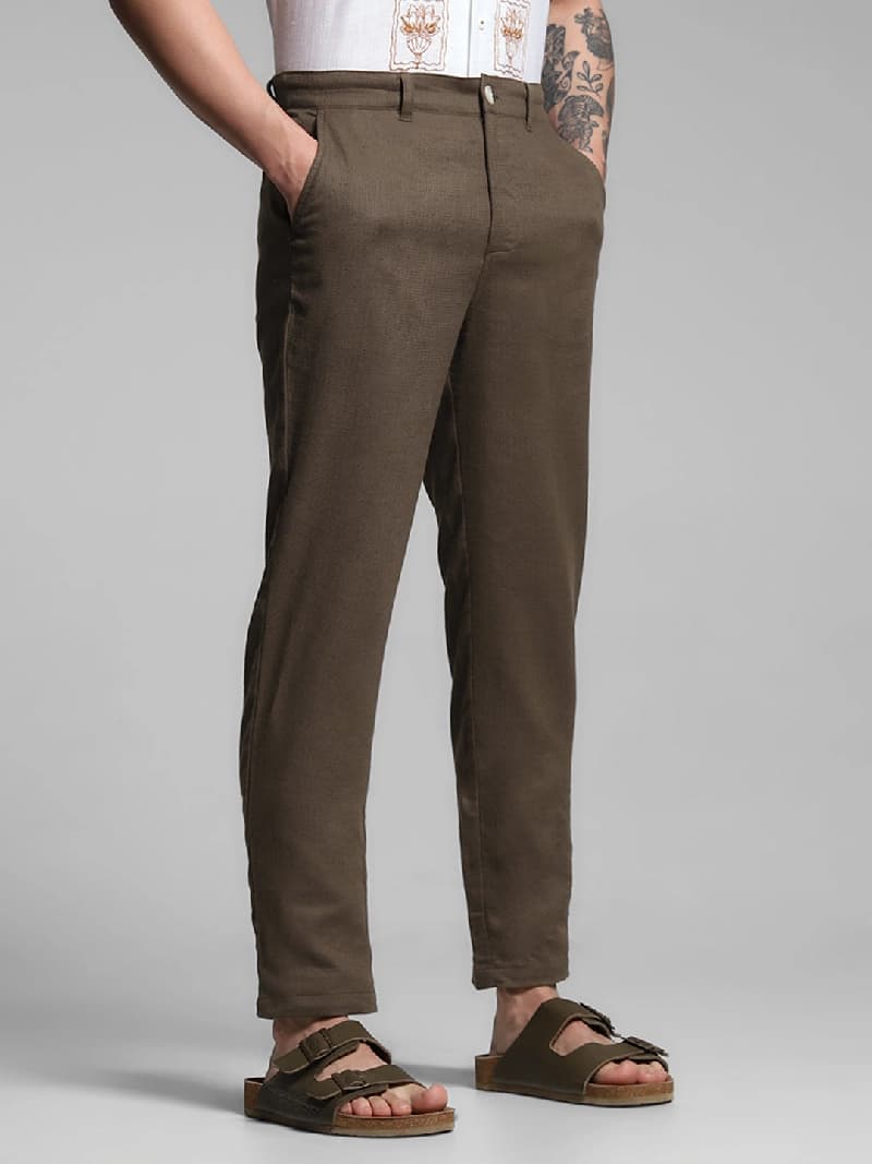 Men's Brown Work Slim Fit Solid Chinos
