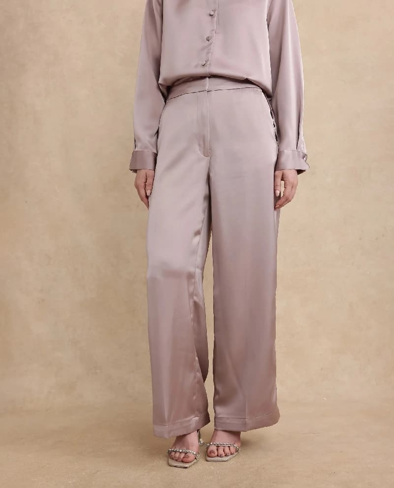 Women's Beige Festive Solid Straight Fit Trouser