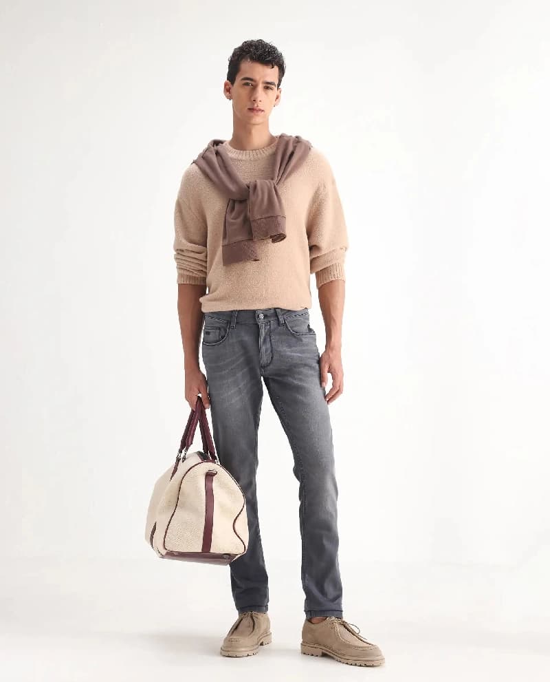 Men's Grey Casual Solid Slim Fit Jeans