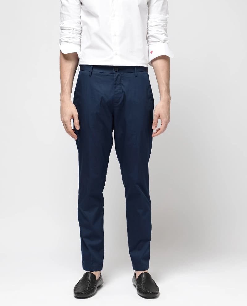 Men's Blue Casual Solid Straight Fit Trouser