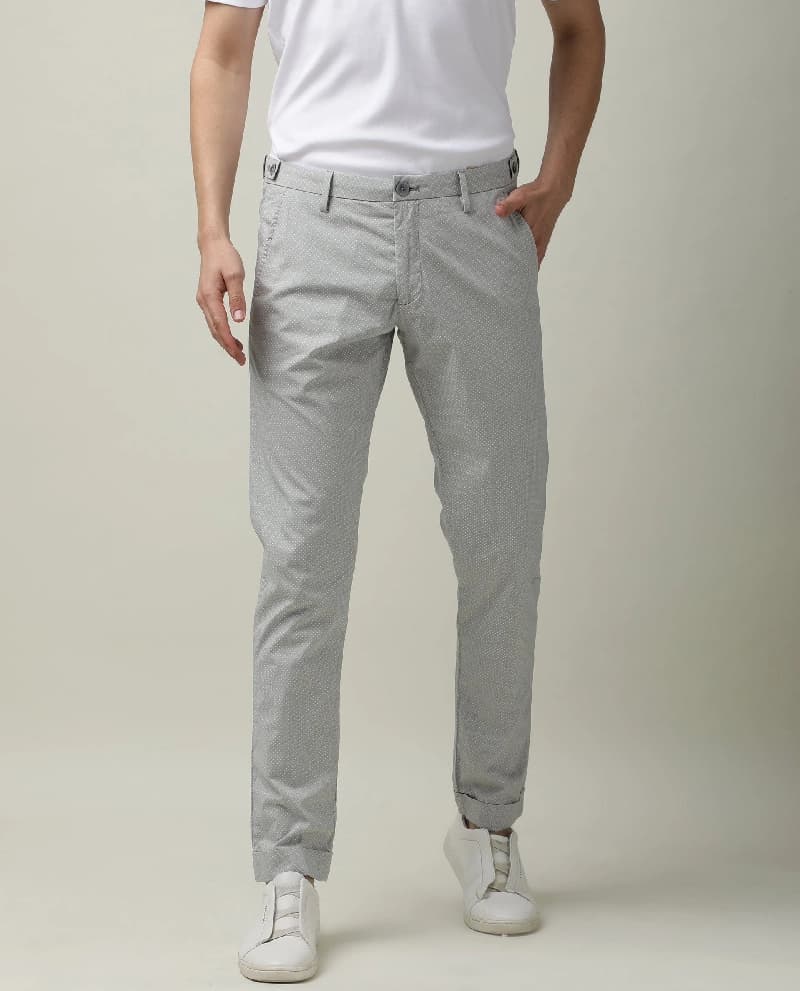 Men's Grey Casual Printed Slim Fit Trouser