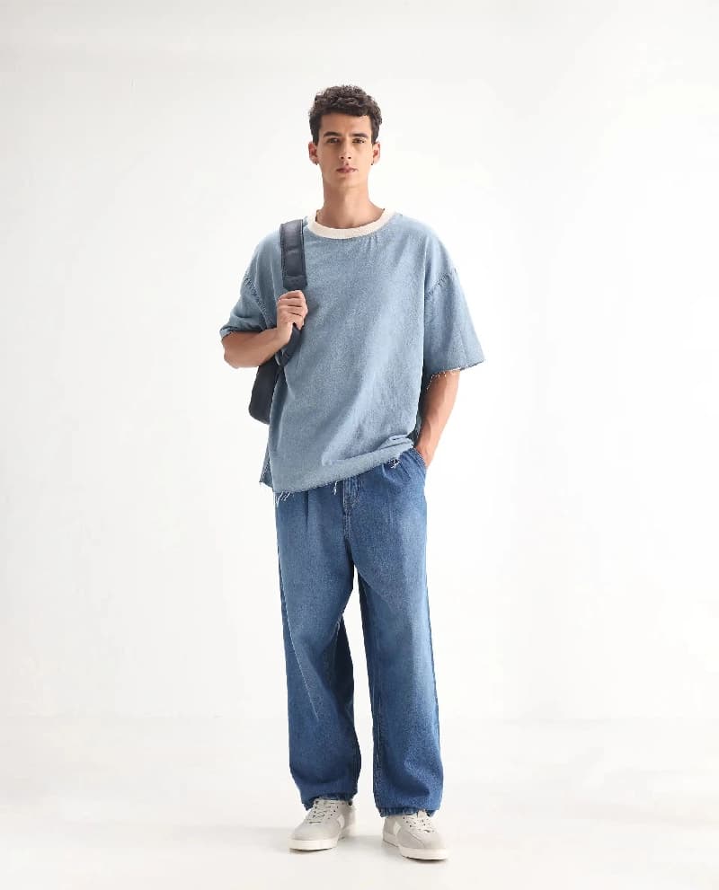 Men's Blue Casual Solid Baggy Fit Jeans