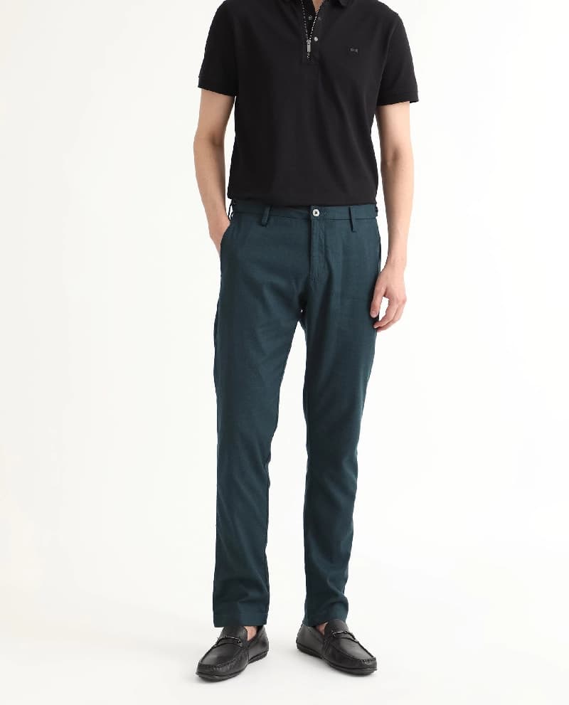 Men's Blue Casual Solid Straight Fit Trouser