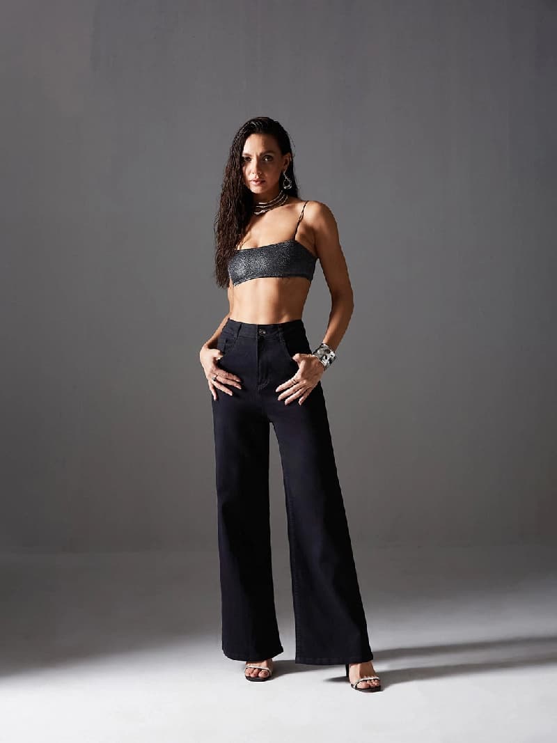 Women's Black Casual Wide Leg Jeans