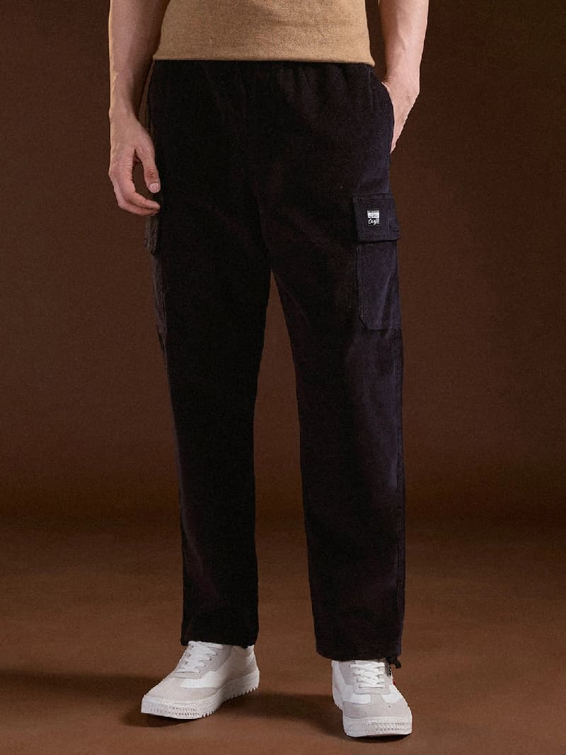 Men's Blue Casual Solid Straight Fit Trouser