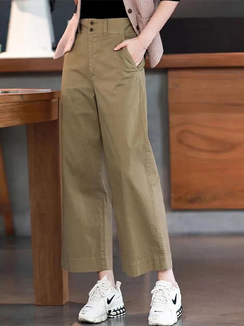 Women's Green Casual Solid Wide Leg Trouser