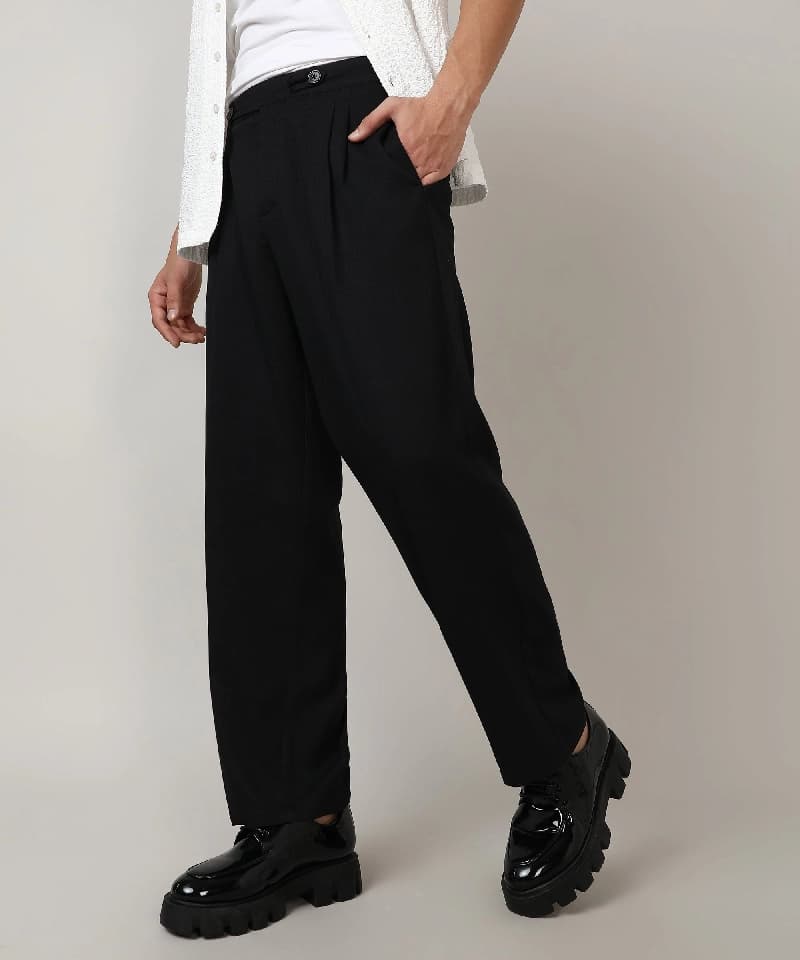 Men's Black Casual Solid Trouser