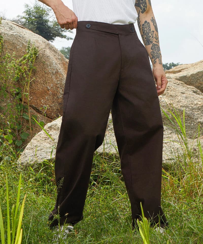 Men's Brown Casual Solid Trouser