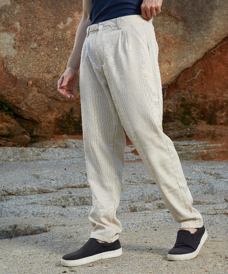 Men's Beige Casual Solid Trouser