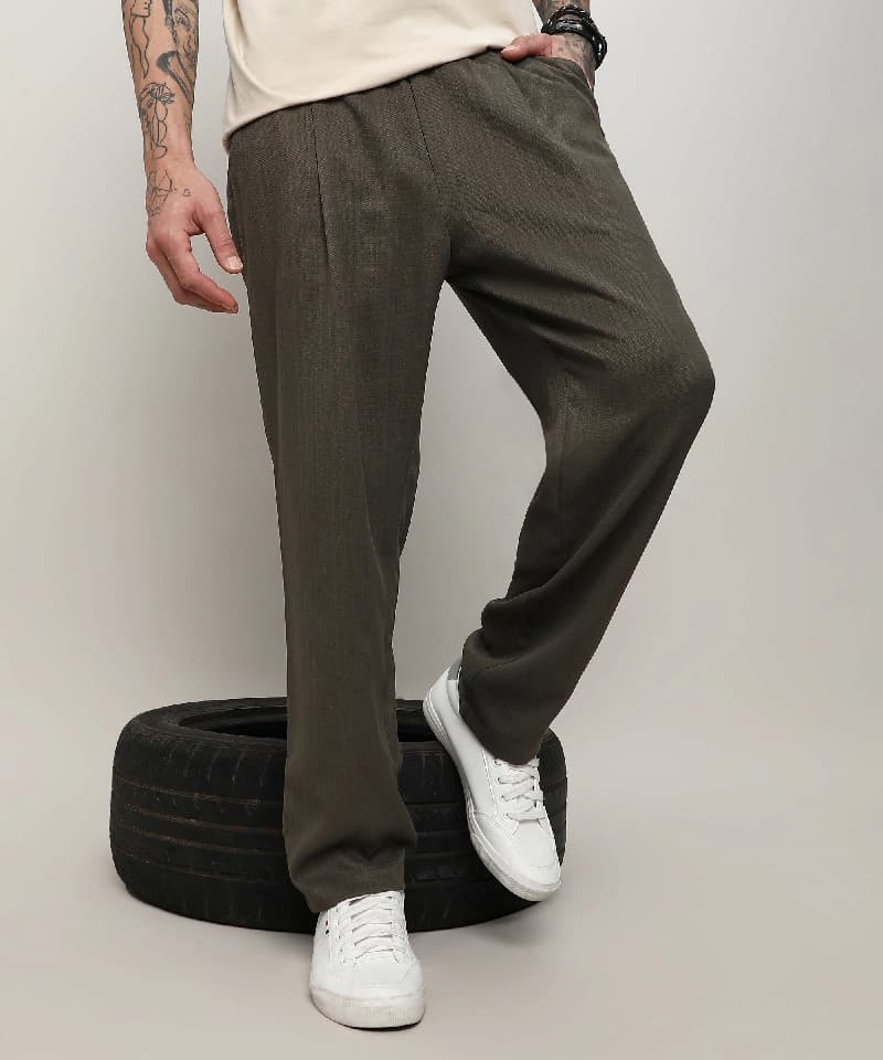 Men's Green Casual Solid Trouser